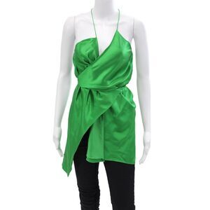 Michelle Mason Womens Spaghetti Strap V Neck Silk Wrap Top Green Size 0